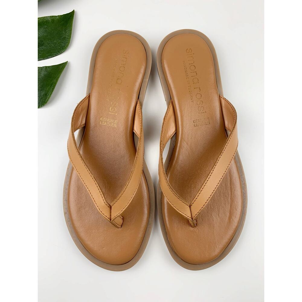 Simona Rossi Sandals Tan Leather Slip On Thong Flip Flops Italy Women's 6.5